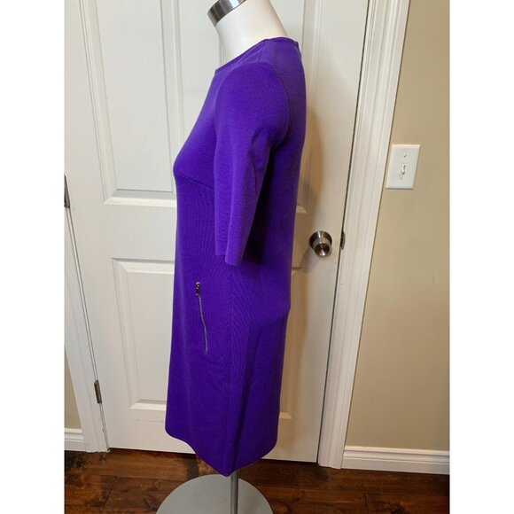 Les Copains Purple Wool Short Sleeve Pencil Dress, Size 4 | 40 - Picture 3 of 5